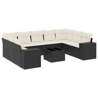 10-delige Loungeset met kussens poly rattan zwart - thumbnail