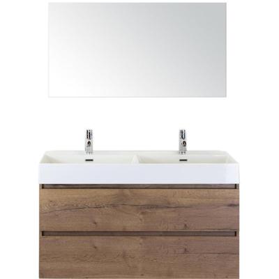 Maxx XL Badmeubelset 120 cm - Tabacco - Wastafel Kube Dubbel 2 Kraangaten met Spiegel