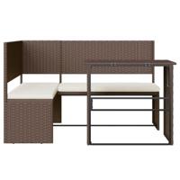 Tuinbank met tafel en kussens L-vormig poly rattan bruin - thumbnail