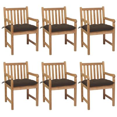 Tuinstoelen 6 st met taupe kussens massief teakhout