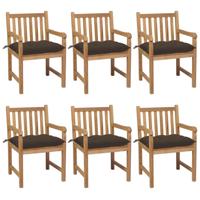 Tuinstoelen 6 st met taupe kussens massief teakhout - thumbnail