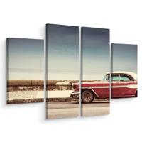 Schilderij - Oldtimer op de weg, 4 luik, premium print - thumbnail