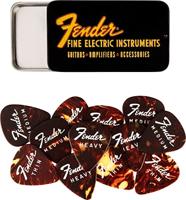 Fender® »FINE ELECTRIC PICK TIN« plectrums in verzameldoos - 12 stuks - celluloid - 351 vorm - 3 diktes - tortoise shell - thumbnail