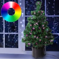 Kunstkerstboom van glasvezel - 65 x 35 cm - groen - met verlichting - thumbnail