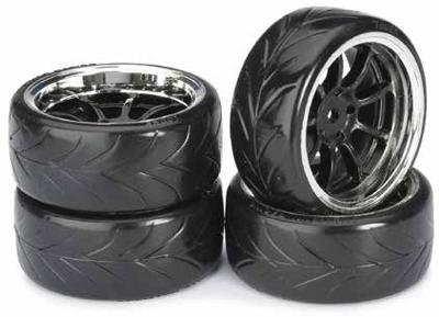 Absima drift banden op 9-spaaks velgen / Type A - Zwart/Chrome Absima drift banden op 9-spaaks velgen / Type A - Zwart/Chrome