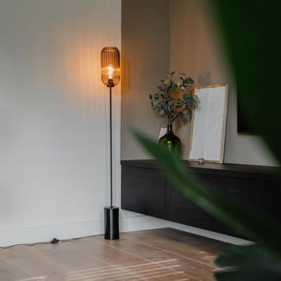 QAZQA Art Deco vloerlamp zwart met smoke glas - Rid