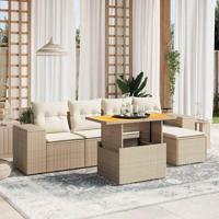 6-delige Loungeset met kussens poly rattan beige - thumbnail