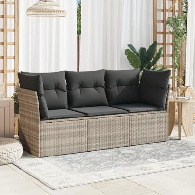 4-delige Loungeset met kussens poly rattan lichtgrijs - thumbnail