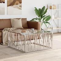 Salontafel 100x100x50 cm roestvrij staal en glas - thumbnail