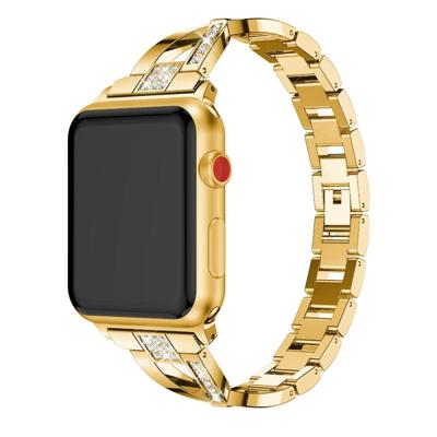 X-vormige Diamond-bezaaid Solid RVS polsband horlogeband voor Apple Watch serie 3 & 2 & 1 42mm (goud)
