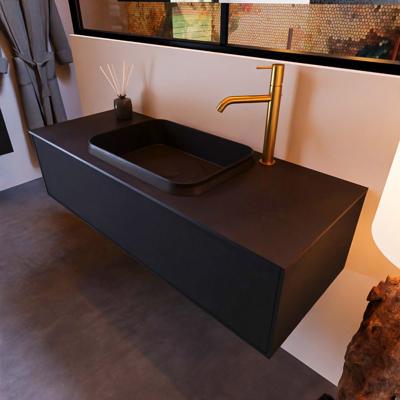 Badkamermeubelset Mondiaz Erin 120 cm met 1 Lade met RIDGE Wastafel Midden Urban met 1 kraangat Greeploos Mat Urban