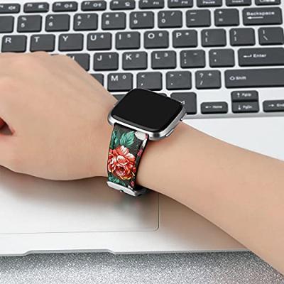 Fitbit Versa 1 / 2 & Lite leren bandje - Bloemenprint