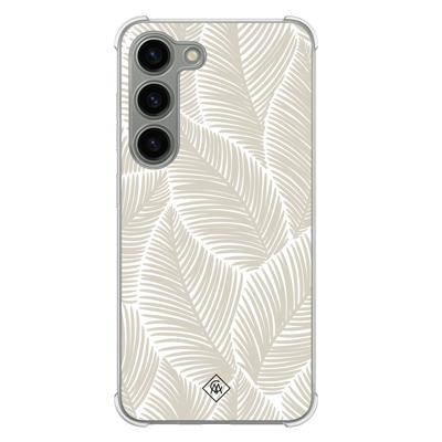 Samsung Galaxy S23 siliconen shockproof hoesje - Palmy leaves beige Samsung Galaxy S23 siliconen shockproof hoesje - Palmy leaves beige