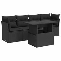 5-delige Loungeset met kussens poly rattan zwart - thumbnail