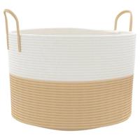 Opbergmand 51x33 cm katoen beige en wit - thumbnail