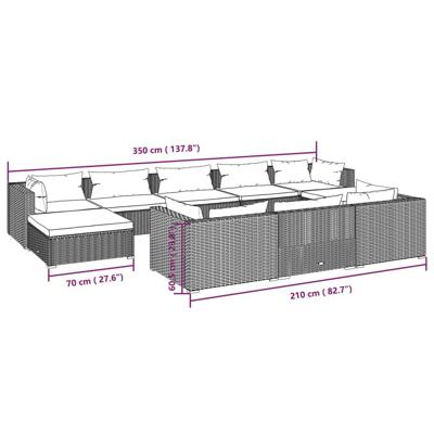 10-delige Loungeset met kussens poly rattan zwart - thumbnail