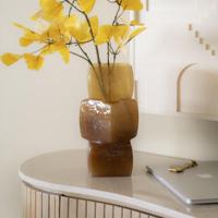 By-Boo Vaas 'Batu' Mondgeblazen glas, kleur Mosterdgeel - thumbnail