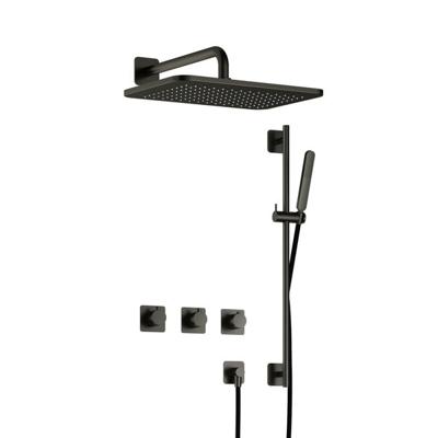 Hotbath Gal - GL106 - Inbouw Regendoucheset - Geborsteld Gunmetal PVD - 2 Stopkranen - Thermostatisch - Wandarm 35 cm - Hoofddouche 270x400 mm - Staafhanddouche - Glijstang 900 mm - met GL106 - V02