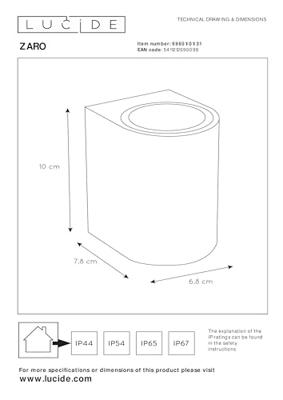 Lucide ZARO - Wandspot / Wandlamp Binnen/Buiten - 1xGU10 - IP44 - Wit