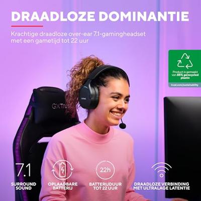Trust GXT491 FAYZO Over Ear headset Bluetooth Virtual Surround Zwart Surround sound, Microfoon uitschakelbaar (mute), Volumeregeling Gamen - thumbnail