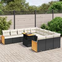 11-delige Loungeset met kussens poly rattan zwart - thumbnail