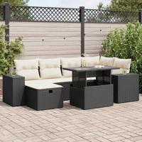 8-delige Loungeset met kussens poly rattan zwart - thumbnail