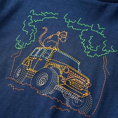 Kindershirt met lange mouwen terreinwagenprint 92 marineblauw - thumbnail