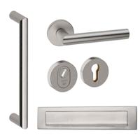 Hardbrass Voordeurset rond met greep Nairobi SKG3 met kerntrekbeveiliging - RVS - thumbnail