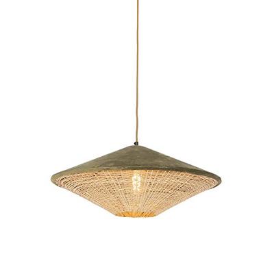 QAZQA Landelijke hanglamp groene velours met riet 60 cm - Frills Can
