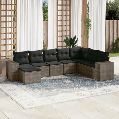 8-delige Loungeset met kussens poly rattan grijs