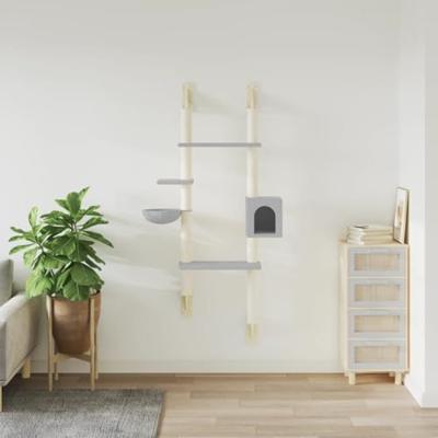 Kattenmeubel wandgemonteerd met krabpaal 180 cm lichtgrijs