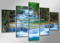 Schilderij - Waterval XXL, Blauw/Groen, 200X100cm, 5luik - thumbnail