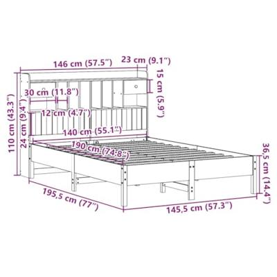Bed met boekenkast zonder matras grenenhout wit 140x190 cm