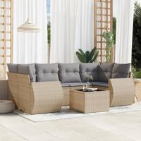 7-delige Loungeset met kussens poly rattan beige - thumbnail