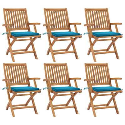 Tuinstoelen 6 st inklapbaar met kussens massief teakhout