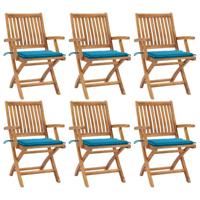 Tuinstoelen 6 st inklapbaar met kussens massief teakhout - thumbnail