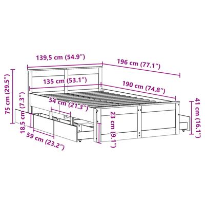 Bedframe zonder matras met hoofdbord grenenhout wit 120x190 cm