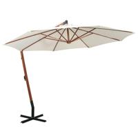 VidaXL Zweefparasol met houten paal 350 cm wit - thumbnail