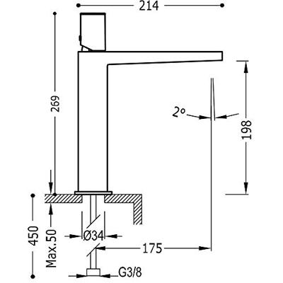 Wastafelmengkraan Tres Project 1-Knop Uitloop Recht 20 cm Rond Mat Zwart Tres - thumbnail