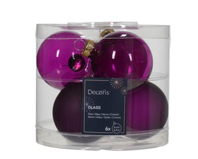 Kerstbal glas d6 cm violet 6st kerst Decoris - Decoris Kerstbal glas d6 cm violet 6st kerst Decoris - Decoris