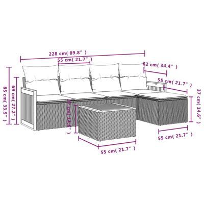 6-delige Loungeset met kussens poly rattan beige - thumbnail