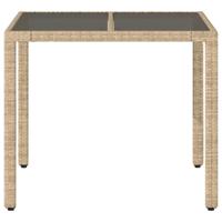 Tuintafel met glazen blad 90x90x75 cm poly rattan beige - thumbnail