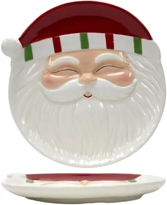 Bord keramiek kerstman 21x2.5cm rood, wit