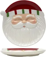 Bord keramiek kerstman 21x2.5cm rood, wit - thumbnail