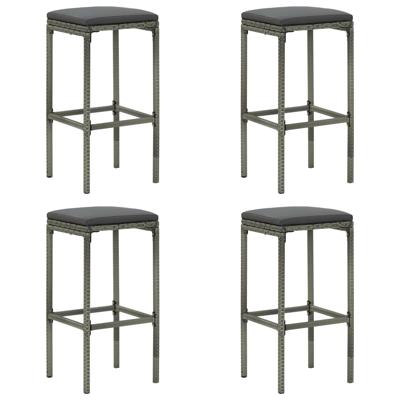 Barkrukken met kussens 4 st poly rattan grijs