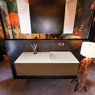 Badkamermeubelset Mondiaz Erin 120 cm met 1 Lade met RIDGE Wastafel Rechts Linen Zonder Kraangaten Greeploos Mat Rust