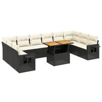 11-delige Loungeset met kussens poly rattan zwart - thumbnail