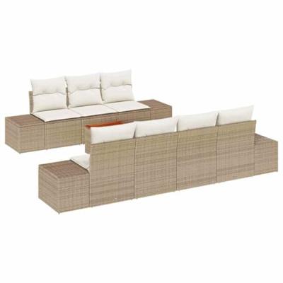 Tuinbankenset met opslag 8 pcs Beige en Crème poly rattan