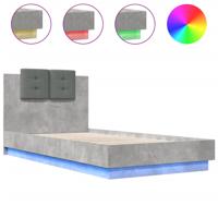 Bedframe met hoofdbord en LED-verlichting betongrijs 100x200 cm - thumbnail