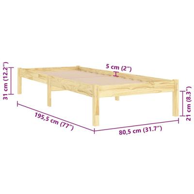Bedframe massief hout 75x190 cm